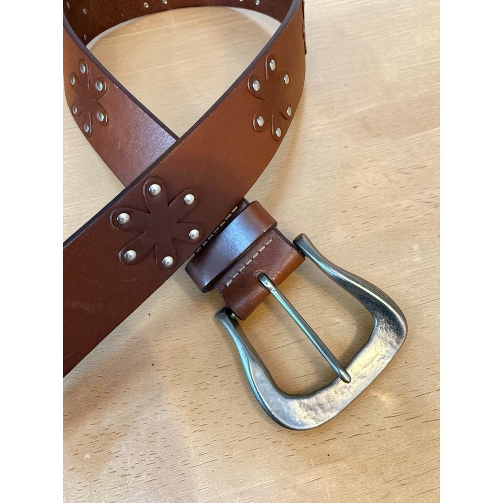 Vintage Gap Belt Flower Theme Women's 32 Brown Genuine Leather Silver Buckle USA